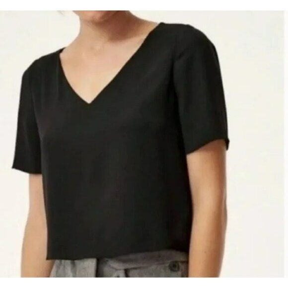 Babaton Randy Blouse Womens XS V-Neck Short Sleeve Polyester Top Black NWT - Picture 5 of 10